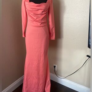 BADGLEY MISCHKA | Long sleeve- Draped scuba gown